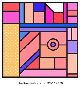 Trendy geometric elements memphis greeting cards design. Retro style texture, pattern and elements. Retro abstract pattern poster and cover design template for summer holiday season.