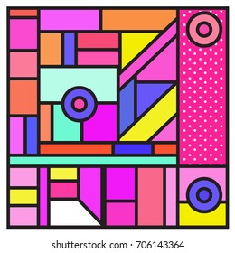 Trendy geometric elements memphis greeting cards design. Retro style texture, pattern and elements. Retro abstract pattern poster and cover design template for summer holiday season.
