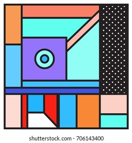 Trendy geometric elements memphis greeting cards design. Retro style texture, pattern and elements. Retro abstract pattern poster and cover design template for summer holiday season.