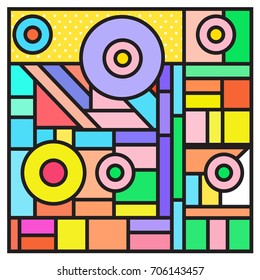 Trendy geometric elements memphis greeting cards design. Retro style texture, pattern and elements. Retro abstract pattern poster and cover design template for summer holiday season.