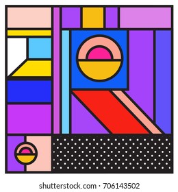 Trendy geometric elements memphis greeting cards design. Retro style texture, pattern and elements. Retro abstract pattern poster and cover design template for summer holiday season.