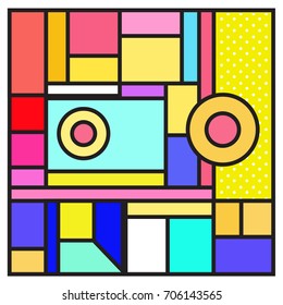 Trendy geometric elements memphis greeting cards design. Retro style texture, pattern and elements. Retro abstract pattern poster and cover design template for summer holiday season.