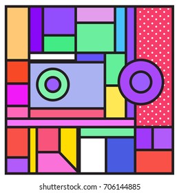 Trendy geometric elements memphis greeting cards design. Retro style texture, pattern and elements. Retro abstract pattern poster and cover design template for summer holiday season.