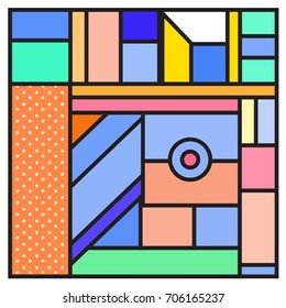 Trendy geometric elements memphis greeting cards design. Retro style texture, pattern and elements. Retro abstract pattern poster and cover design template for summer holiday season.
