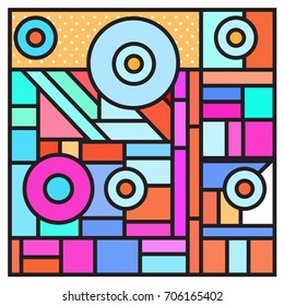 Trendy geometric elements memphis greeting cards design. Retro style texture, pattern and elements. Retro abstract pattern poster and cover design template for summer holiday season.