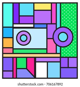 Trendy geometric elements memphis greeting cards design. Retro style texture, pattern and elements. Retro abstract pattern poster and cover design template for summer holiday season.