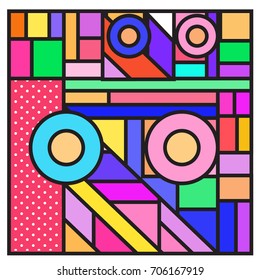 Trendy geometric elements memphis greeting cards design. Retro style texture, pattern and elements. Retro abstract pattern poster and cover design template for summer holiday season.