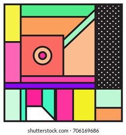 Trendy geometric elements memphis greeting cards design. Retro style texture, pattern and elements. Retro abstract pattern poster and cover design template for summer holiday season.