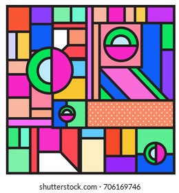 Trendy geometric elements memphis greeting cards design. Retro style texture, pattern and elements. Retro abstract pattern poster and cover design template for summer holiday season.