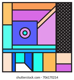 Trendy geometric elements memphis greeting cards design. Retro style texture, pattern and elements. Retro abstract pattern poster and cover design template for summer holiday season.