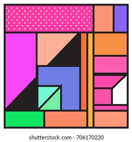 Trendy geometric elements memphis greeting cards design. Retro style texture, pattern and elements. Retro abstract pattern poster and cover design template for summer holiday season.