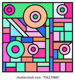 Trendy geometric elements memphis greeting cards design. Retro style texture, pattern and elements. Retro abstract pattern poster and cover design template for summer holiday season.