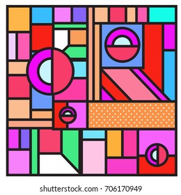 Trendy geometric elements memphis greeting cards design. Retro style texture, pattern and elements. Retro abstract pattern poster and cover design template for summer holiday season.