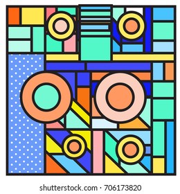 Trendy geometric elements memphis greeting cards design. Retro style texture, pattern and elements. Retro abstract pattern poster and cover design template for summer holiday season.