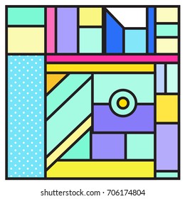 Trendy geometric elements memphis greeting cards design. Retro style texture, pattern and elements. Retro abstract pattern poster and cover design template for summer holiday season.