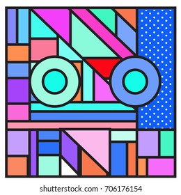 Trendy geometric elements memphis greeting cards design. Retro style texture, pattern and elements. Retro abstract pattern poster and cover design template for summer holiday season.