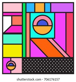 Trendy geometric elements memphis greeting cards design. Retro style texture, pattern and elements. Retro abstract pattern poster and cover design template for summer holiday season.