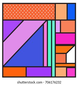 Trendy geometric elements memphis greeting cards design. Retro style texture, pattern and elements. Retro abstract pattern poster and cover design template for summer holiday season.