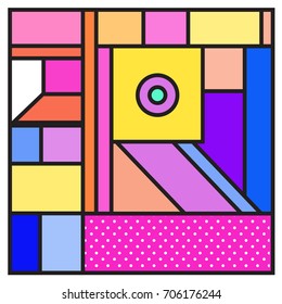 Trendy geometric elements memphis greeting cards design. Retro style texture, pattern and elements. Retro abstract pattern poster and cover design template for summer holiday season.