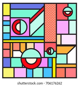Trendy geometric elements memphis greeting cards design. Retro style texture, pattern and elements. Retro abstract pattern poster and cover design template for summer holiday season.