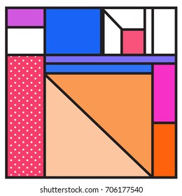 Trendy geometric elements memphis greeting cards design. Retro style texture, pattern and elements. Retro abstract pattern poster and cover design template for summer holiday season.