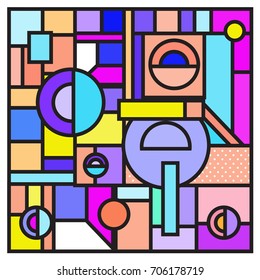 Trendy geometric elements memphis greeting cards design. Retro style texture, pattern and elements. Retro abstract pattern poster and cover design template for summer holiday season.