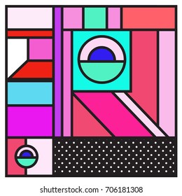 Trendy geometric elements memphis greeting cards design. Retro style texture, pattern and elements. Retro abstract pattern poster and cover design template for summer holiday season.