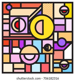 Trendy geometric elements memphis greeting cards design. Retro style texture, pattern and elements. Retro abstract pattern poster and cover design template for summer holiday season.