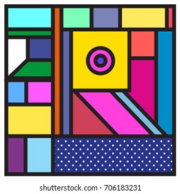 Trendy geometric elements memphis greeting cards design. Retro style texture, pattern and elements. Retro abstract pattern poster and cover design template for summer holiday season.
