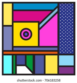 Trendy geometric elements memphis greeting cards design. Retro style texture, pattern and elements. Retro abstract pattern poster and cover design template for summer holiday season.
