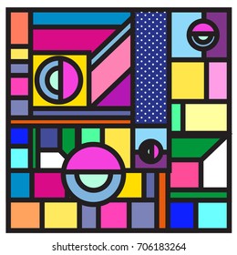 Trendy geometric elements memphis greeting cards design. Retro style texture, pattern and elements. Retro abstract pattern poster and cover design template for summer holiday season.