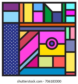 Trendy geometric elements memphis greeting cards design. Retro style texture, pattern and elements. Retro abstract pattern poster and cover design template for summer holiday season.