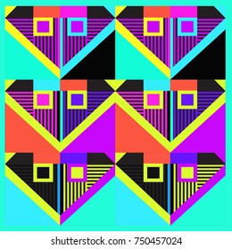 Trendy geometric elements memphis greeting cards design. Retro style texture, pattern and elements. Modern abstract design poster and cover template
