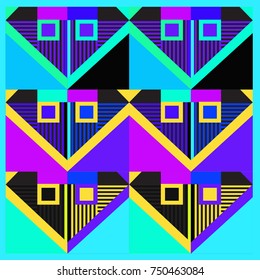Trendy geometric elements memphis greeting cards design. Retro style texture, pattern and elements. Modern abstract design poster and cover template