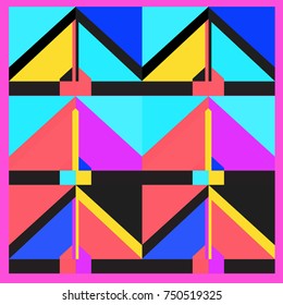 Trendy geometric elements memphis greeting cards design. Retro style texture, pattern and elements. Modern abstract design poster and cover template
