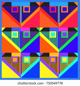 Trendy geometric elements memphis greeting cards design. Retro style texture, pattern and elements. Modern abstract design poster and cover template