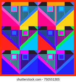 Trendy geometric elements memphis greeting cards design. Retro style texture, pattern and elements. Modern abstract design poster and cover template