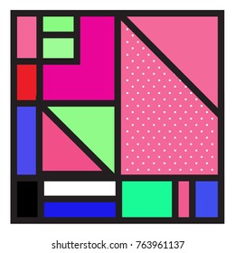 Trendy geometric elements memphis greeting cards design. Retro style texture, pattern and elements. Modern abstract design poster and cover template