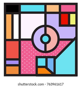 Trendy geometric elements memphis greeting cards design. Retro style texture, pattern and elements. Modern abstract design poster and cover template