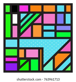 Trendy geometric elements memphis greeting cards design. Retro style texture, pattern and elements. Modern abstract design poster and cover template