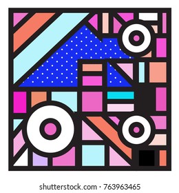 Trendy geometric elements memphis greeting cards design. Retro style texture, pattern and elements. Modern abstract design poster and cover template