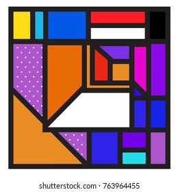 Trendy geometric elements memphis greeting cards design. Retro style texture, pattern and elements. Modern abstract design poster and cover template