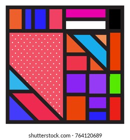 Trendy geometric elements memphis greeting cards design. Retro style texture, pattern and elements. Modern abstract design poster and cover template