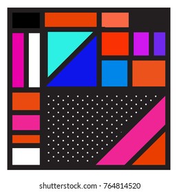 Trendy geometric elements memphis greeting cards design. Retro style texture, pattern and elements. Modern abstract design poster and cover template