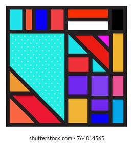 Trendy geometric elements memphis greeting cards design. Retro style texture, pattern and elements. Modern abstract design poster and cover template