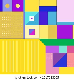 Trendy geometric elements memphis poster design. Retro style texture, pattern and elements. Modern abstract cover design template