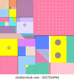 Trendy geometric elements memphis poster design with puncy pastels colors. Retro style texture, pattern and elements. Modern abstract cover design template