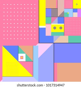 Trendy geometric elements memphis poster design with puncy pastels colors. Retro style texture, pattern and elements. Modern abstract cover design template