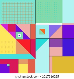 Trendy geometric elements memphis poster design with puncy pastels colors. Retro style texture, pattern and elements. Modern abstract cover design template