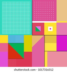 Trendy geometric elements memphis poster design with puncy pastels colors. Retro style texture, pattern and elements. Modern abstract cover design template